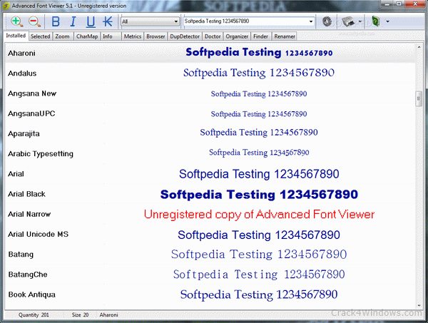 arial font metrics