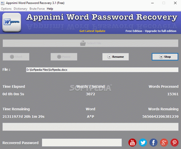 free word password recovery