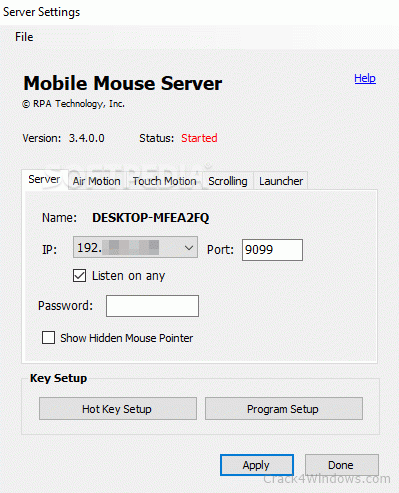 mobile mouse server not working